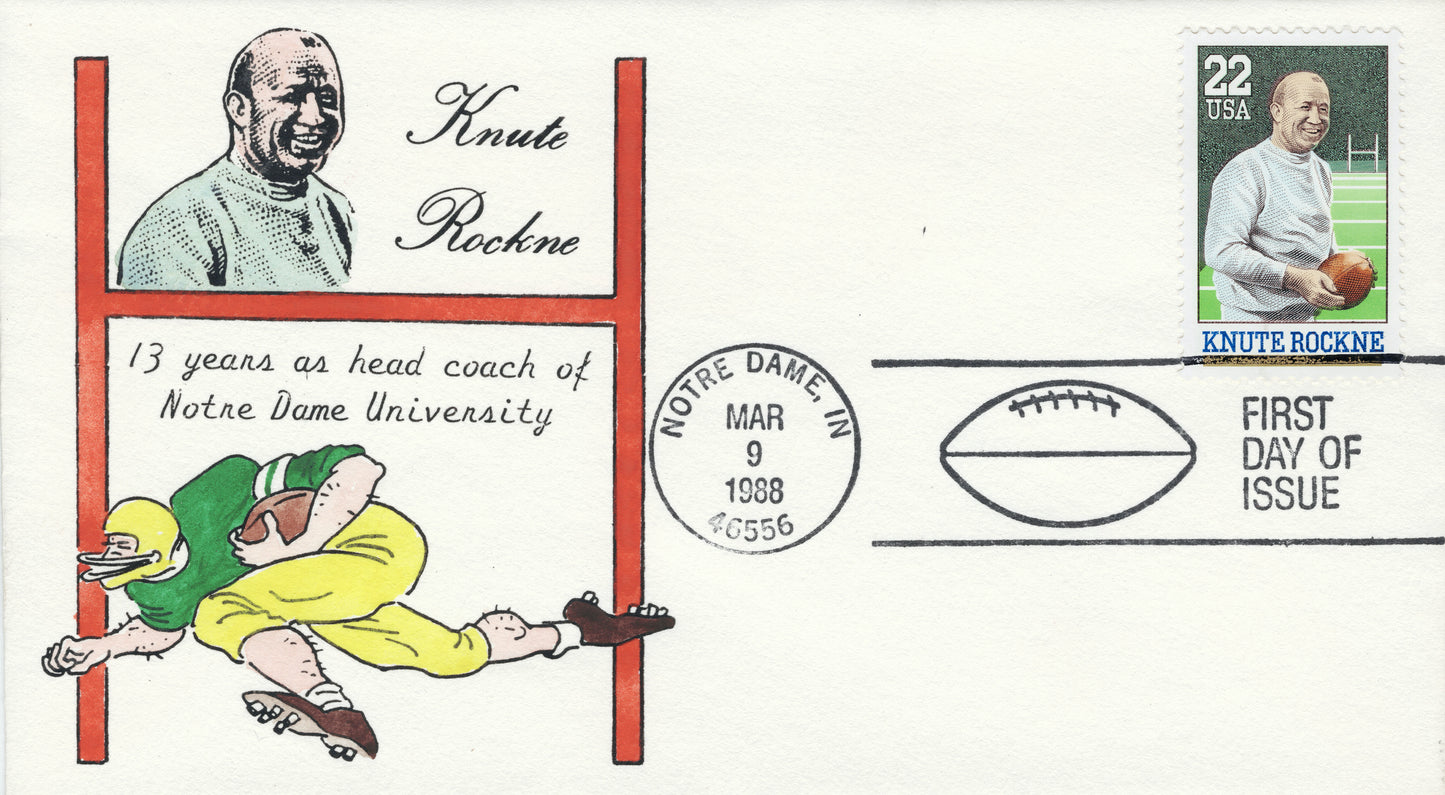 First Day Cover / Knute Rockne, Notre Dame, 1988