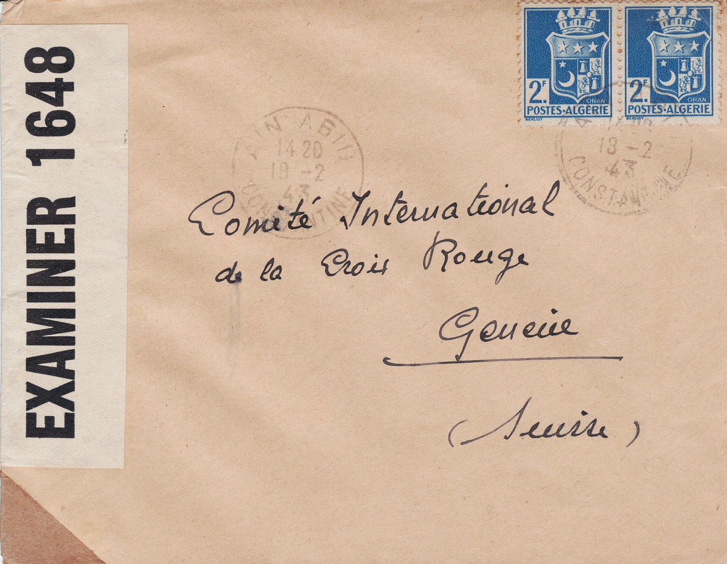 Cover / Algeria to Red Cross, 1943, World War II (II)